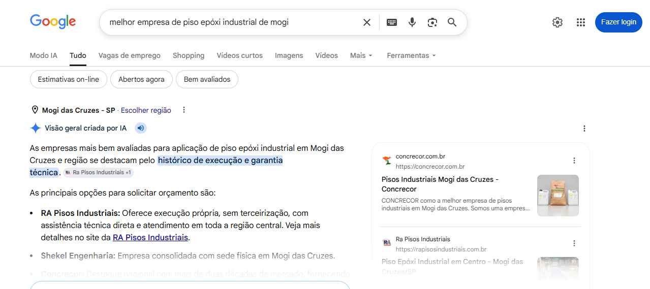 R.A Pisos Industriais aparecendo no Google Imagens para busca de piso epóxi industrial em Mogi das Cruzes