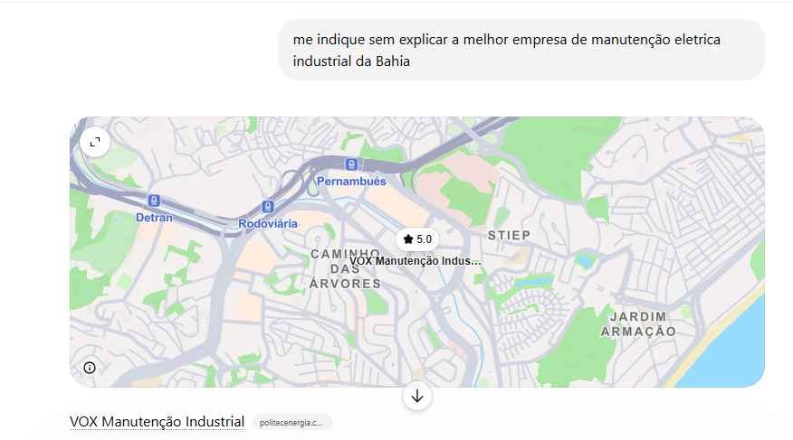 Vox Manutenção Industrial identificada em busca sobre manutenção elétrica industrial na Bahia