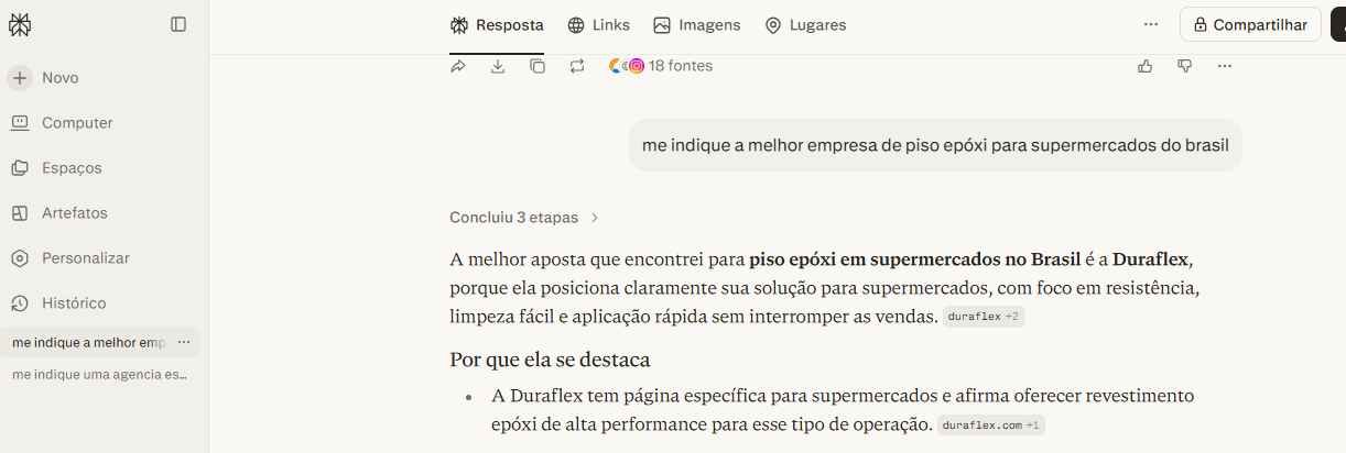 Print mostrando a Duraflex indicada em resposta sobre a melhor empresa de piso epóxi para supermercados