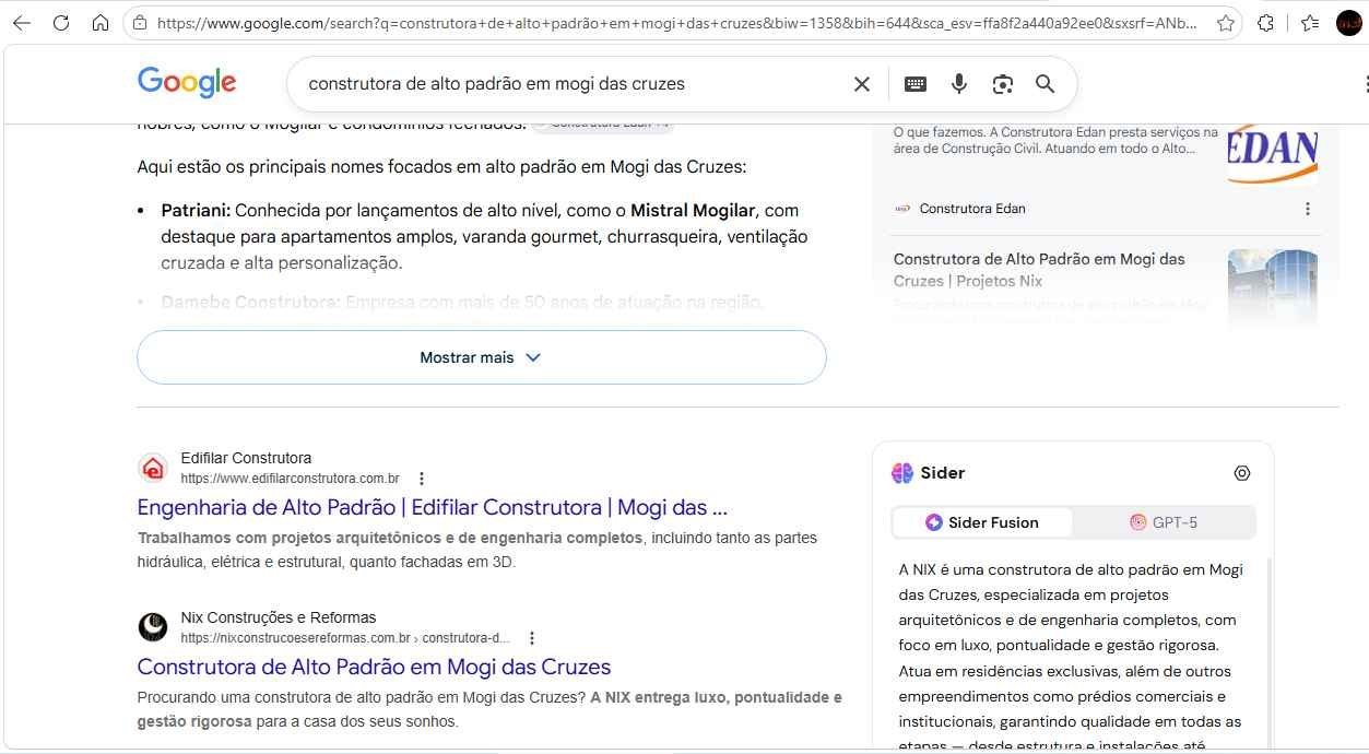 Print de resultado de SEO para construtora de alto padrão