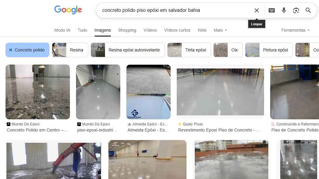 Google Imagens exibindo Mundo do Epóxi para concreto polido e piso epóxi em Salvador
