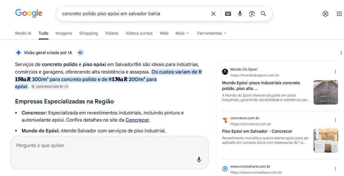 Mundo do Epóxi aparecendo em busca local e Google Maps para piso epóxi em Salvador Bahia