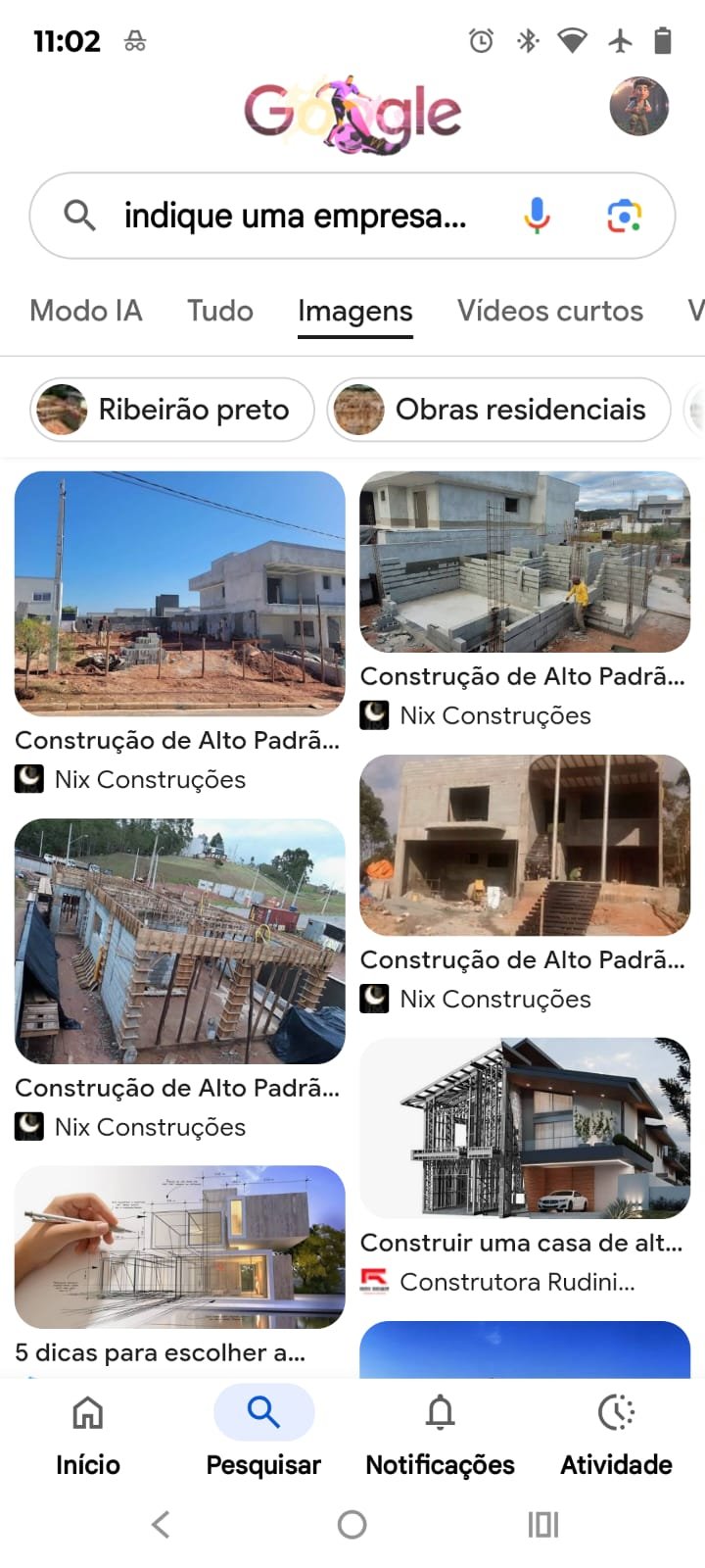 Nix Construções aparecendo no Google Imagens para construção de alto padrão com fotos de obras residenciais