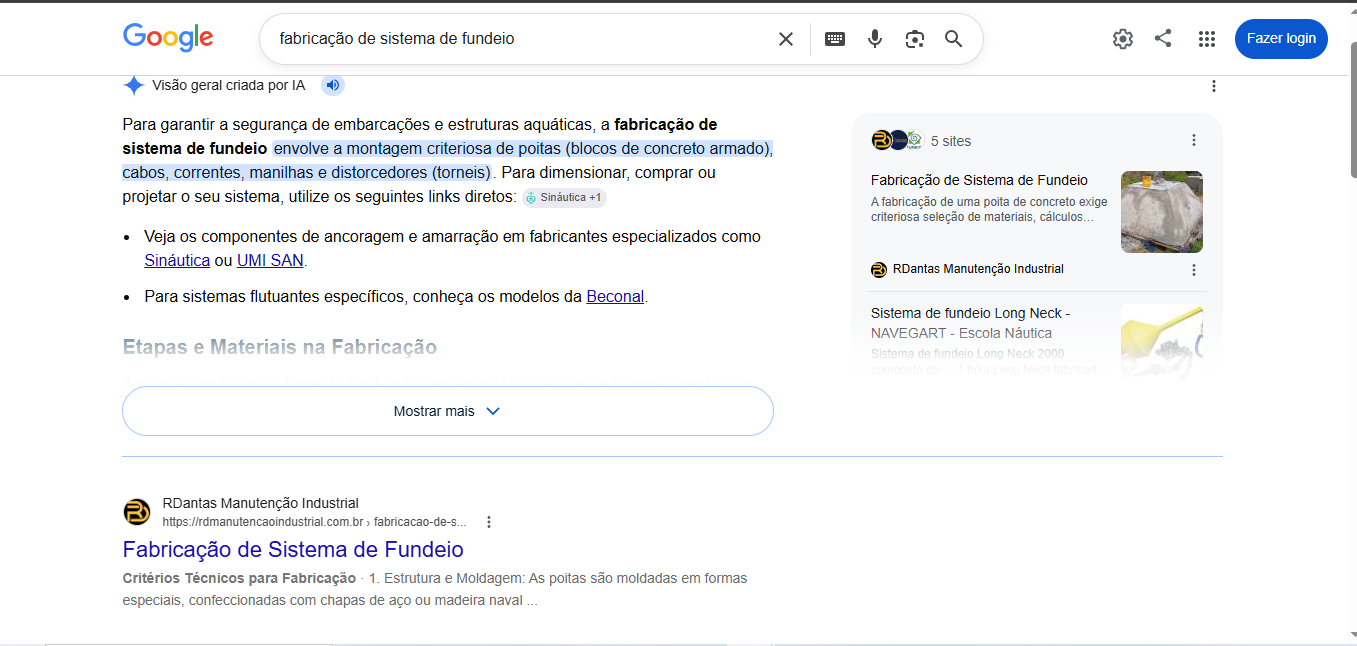 R Dantas aparecendo para busca sobre fabricação de sistema de fundeio