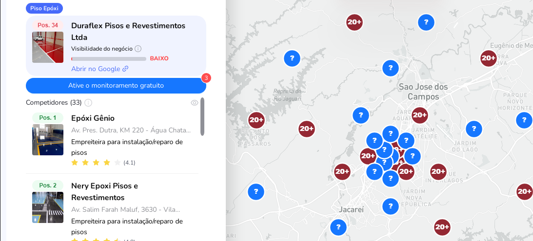 Grid local da Duraflex antes da estratégia mostrando baixa visibilidade para piso epóxi