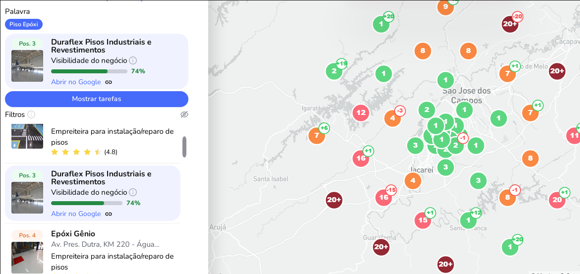 Grid local da Duraflex depois da estratégia mostrando forte presença para piso epóxi